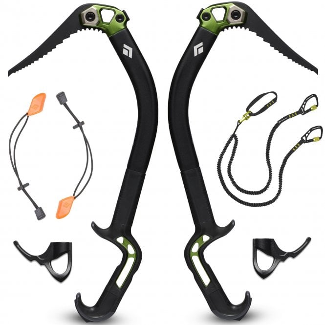 Black Diamond Hydra Ice Tool Pair Deal With Spinner Leash and Alpine Spikes
